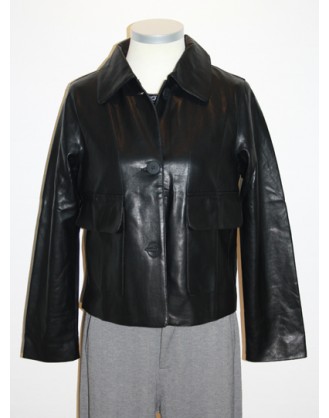 Short leather look jacket with large pockets